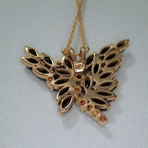 Genuine Midnight Sapphire and Diamond Butterfly Pendant - Picture 4 of 7